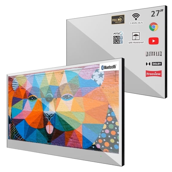 Elecsung 27 inches Smart Bathroom LED Mirror TV ATSC Android WiFi Television 1080P IP66 Waterproof Spa Kitchen Decoration DC 12V
