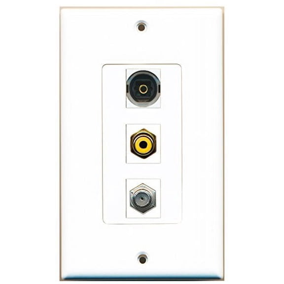 RiteAV - 1 Port RCA Yellow and 1 Port Coax Cable TV- F-Type and 1 Port Toslink Decorative Wall Plate Decorative