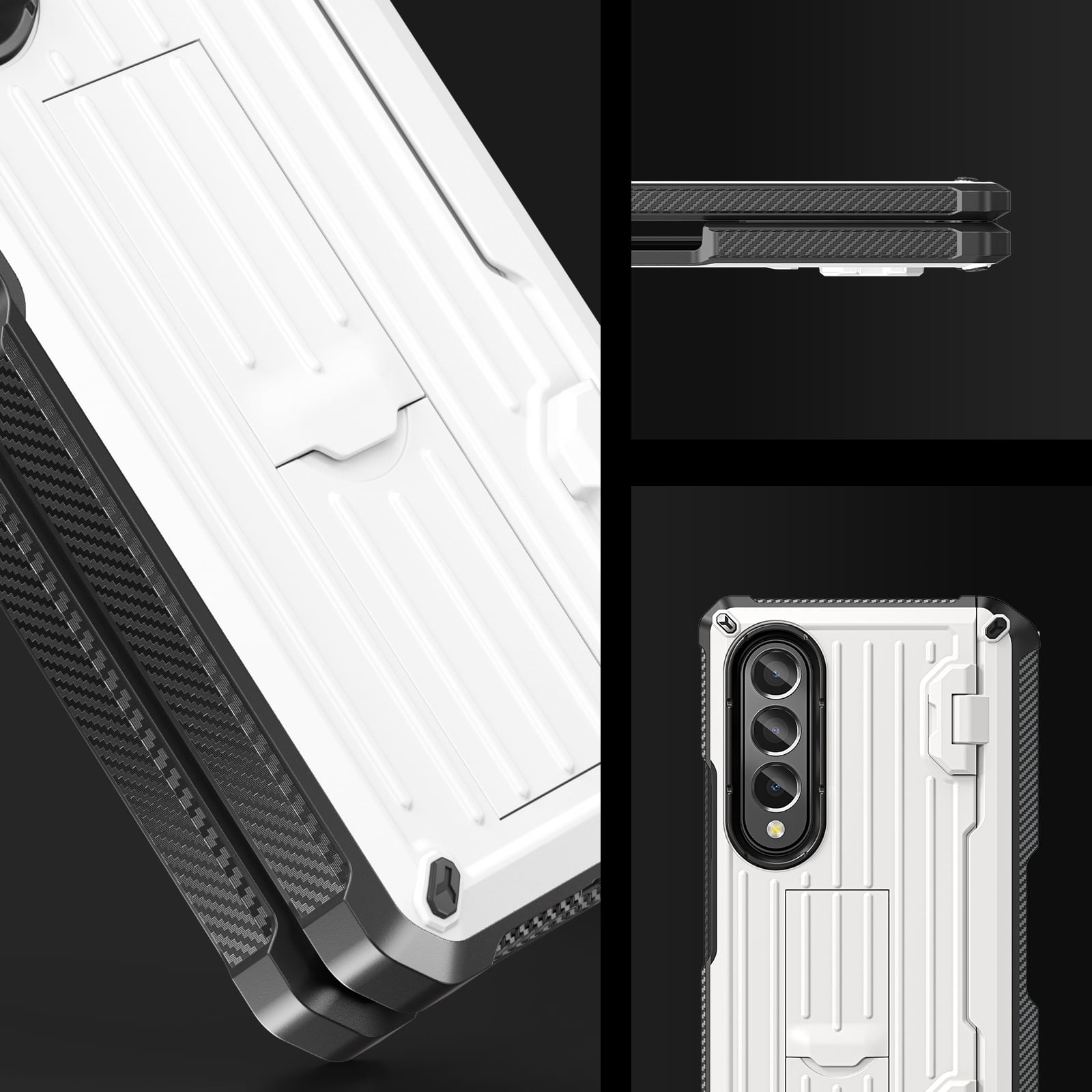 TECH CIRC Case for Samsung Galaxy Z Fold 3 Compatible with MagSafe, Heavy Duty Rugged PC Shockproof Hinge Protection Cover with Hidden Bracket Screen Protector S Pen Holder Galaxy Z Fold 3 Case,White