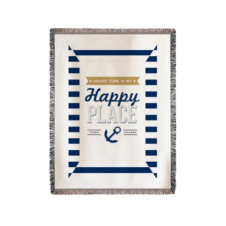 Grand Turk is my Happy Place - Stripes -  Lantern Press Artwork (60x80 Woven Chenille Yarn Blanket)