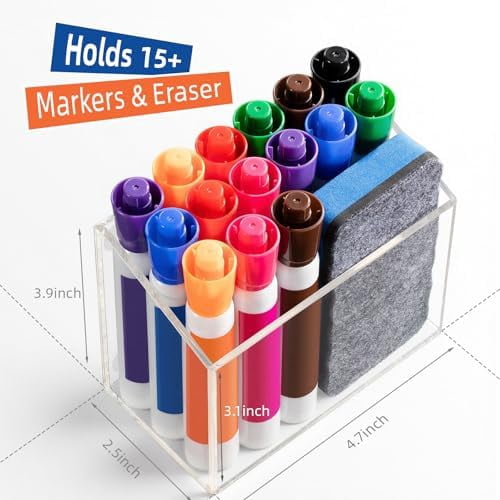 Tekola Magnetic Pen Holder, Magnetic Dry Erase Marker Holder, magnetic pen holder for refrigerator, whiteboard , Pens, Pencils, Non-slip Acrylic Magnetic Marker Holder- Transparent, 1 Pack
