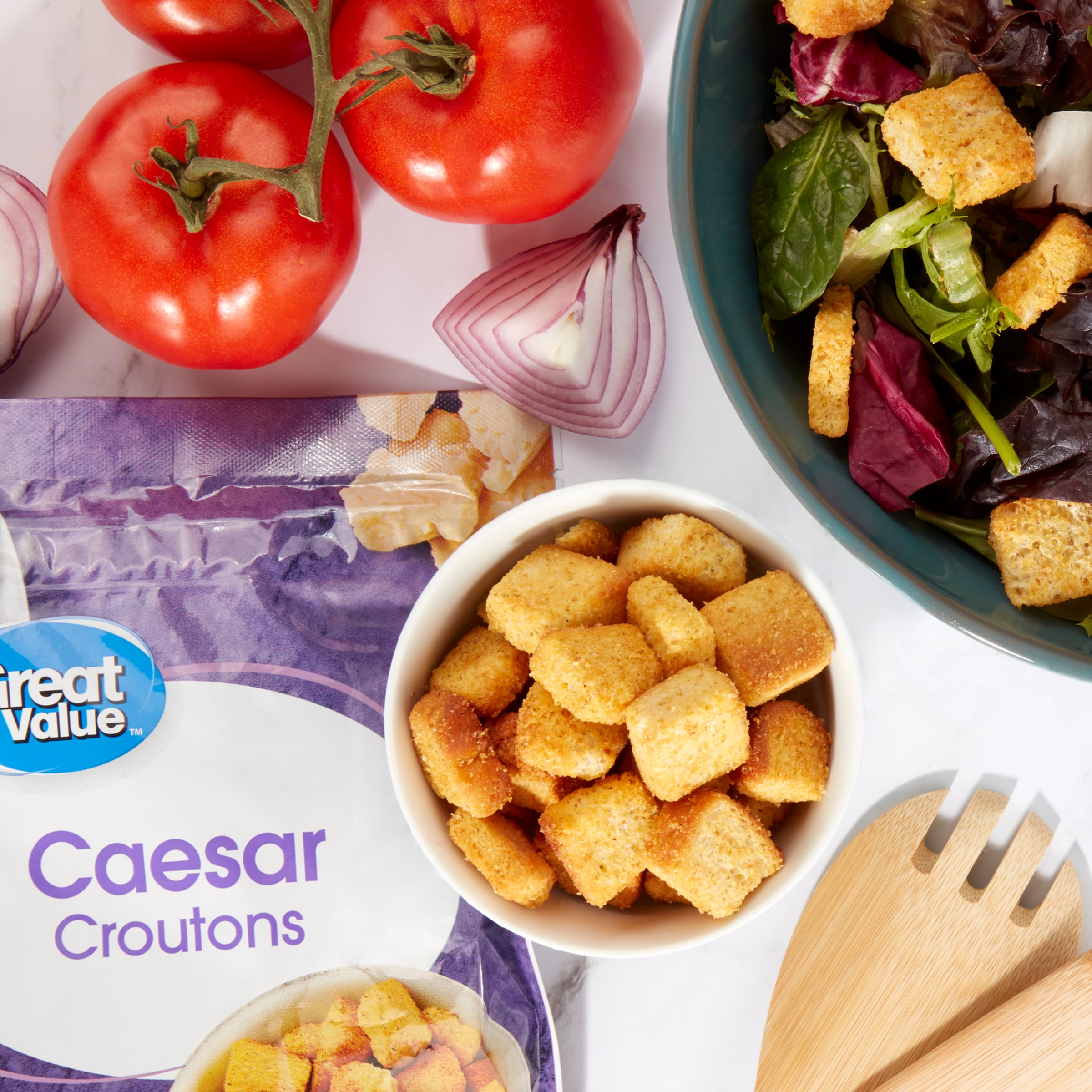 (12 pack) Great Value Caesar Croutons, 5 oz Resealable Bag (Oven Baked)