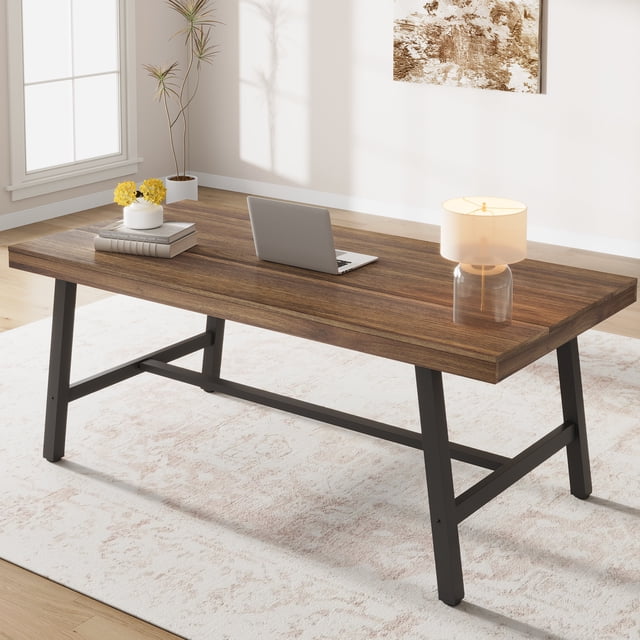 71 Inch Farmhouse Dining Table Rectangular, Modern Wood Kitchen Table for 6 to 8 with Adjustable Feet, Seats Dining Living Room, Black/Brown/Grey/Wood