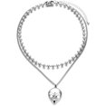 thumbnail image 1 of Collar de calavera de Halloween, collar de cuentas en capas de esqueleto, gargantilla chapada en plata de estilo Punk, joyería temática de vacaciones brillar Electrónica, 1 of 5