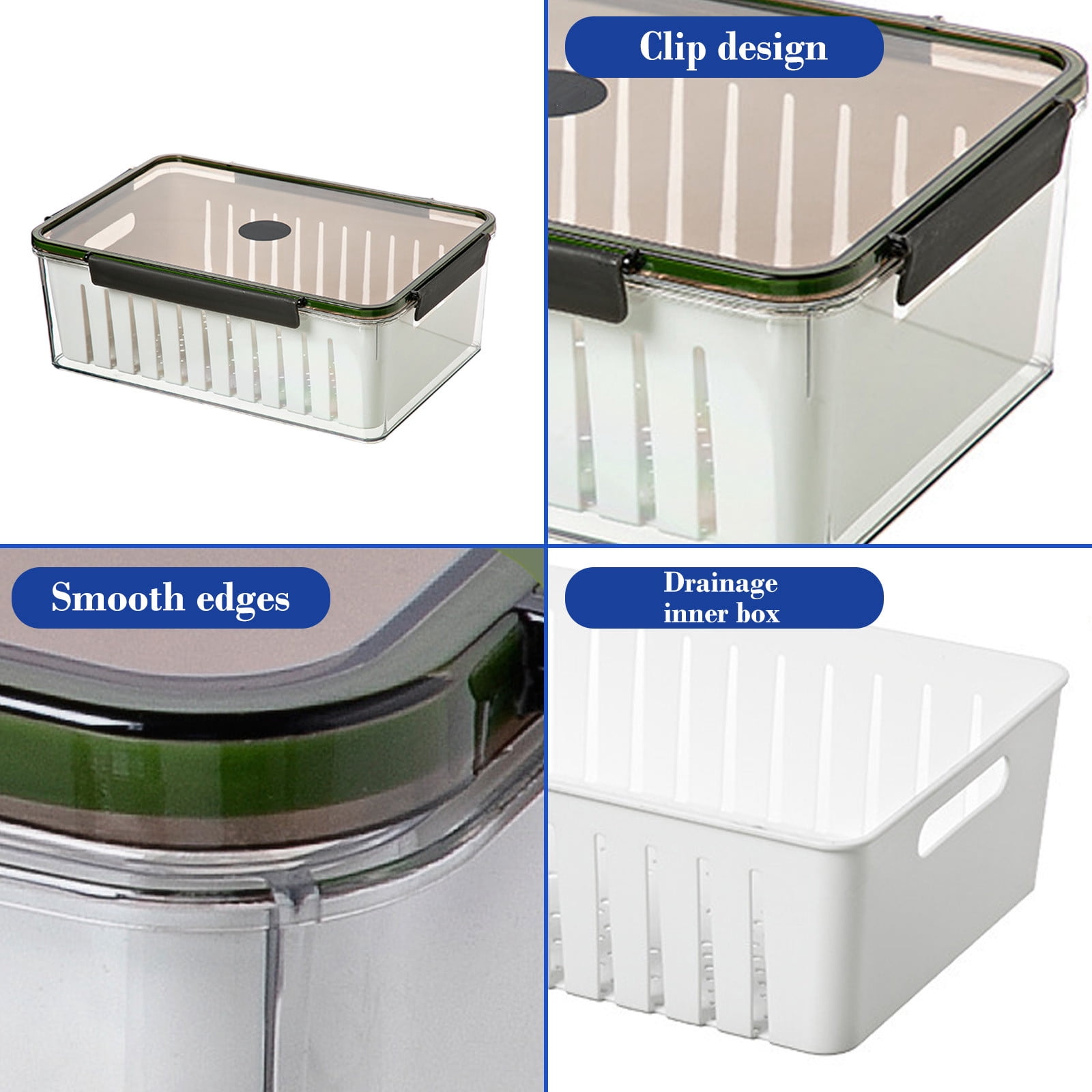 Large Capacity Food Storage Container with Colander Insert - Draining Produce Keeper for Fruits Vegetables and Salad Greens - 12.6x8.7x4.5 Inch Leak Proof Airtight Container for Fridge Pantry