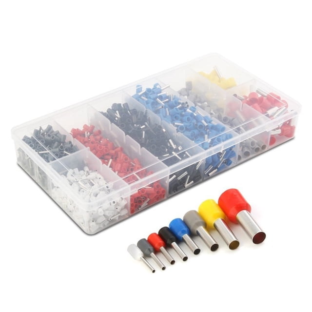 Pinzas crimpadoras profesionales con 1200 terminales - Juego de herramientas manuales para conexiones eléctricas, varios tamaños (0.25-10mm²), mangos ergonómicos de PTR.