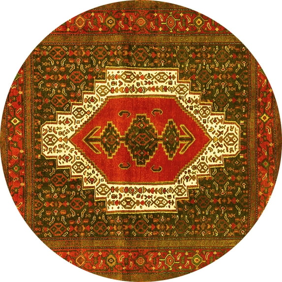 Ahgly Company Machine Washable Indoor Round Persian Yellow Traditional Area Rugs, 8' Round