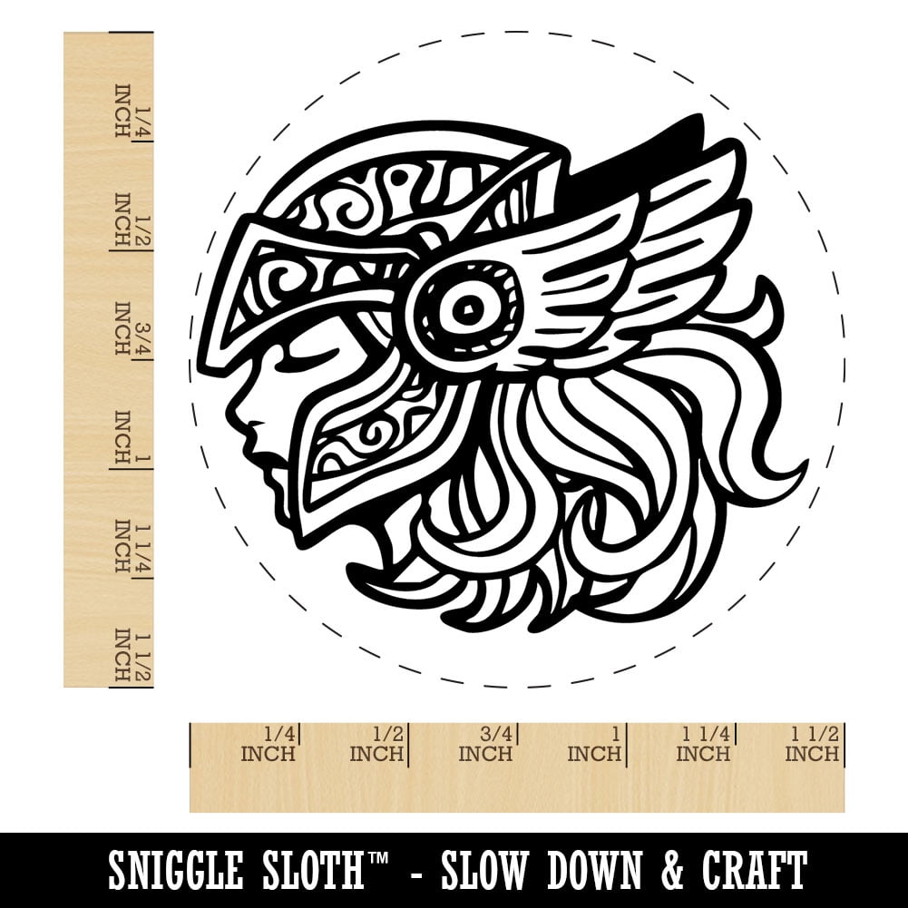 Valkyrie Female Viking Warrior Knight Winged Helmet Self-Inking Rubber Stamp Ink Stamper for Stamping Crafting Planners - Black Ink - Large 1-1/2 Inch