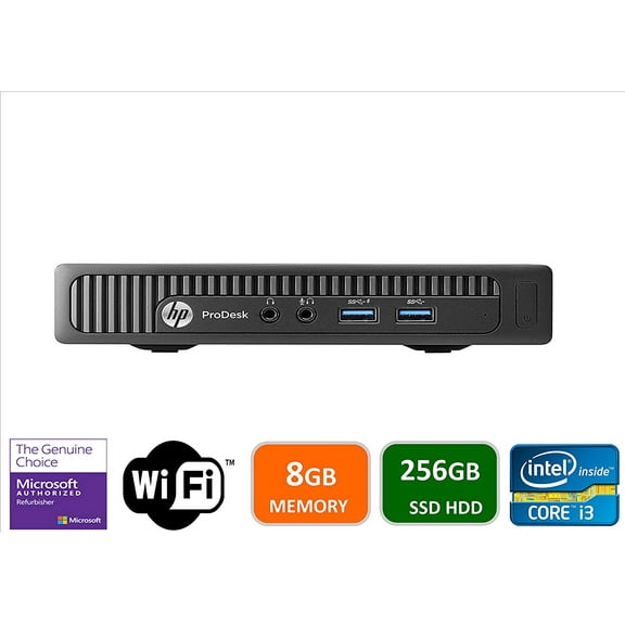 Restored HP 600 G1 Micro Computer Mini Tower PC (Intel Quad Core i3-4160T, 8GB DDR3 RAM, 256GB Solid State SSD, WIFI, VGA, USB 3.0) Windows 10 Pro (Refurbished)