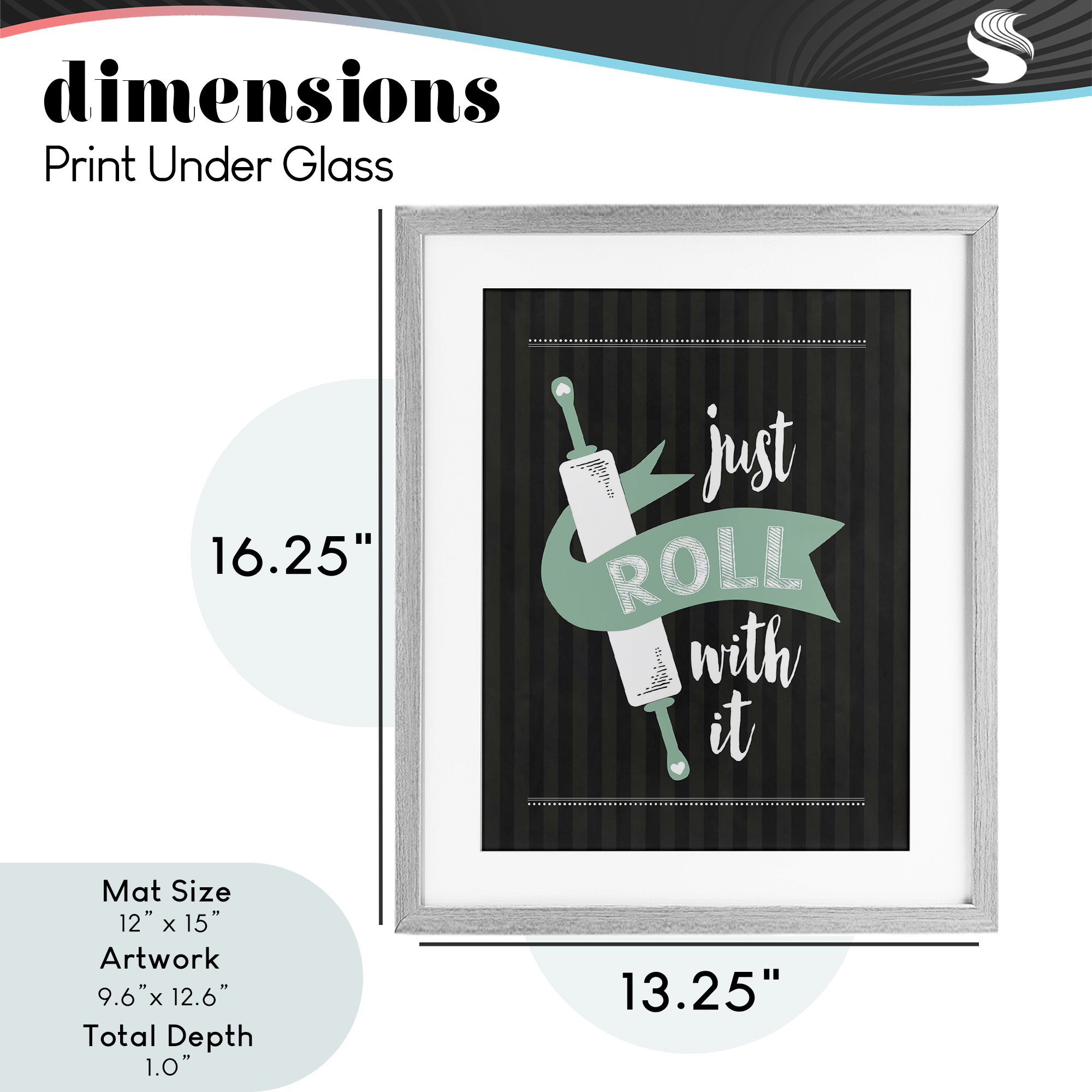 Roll With It Black & Green Gray Framed Print Under Glass, design by Lettered and Lined