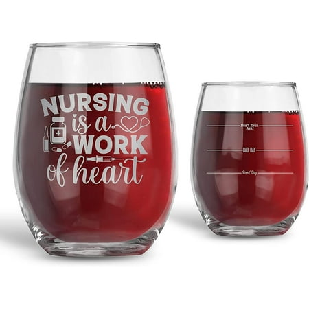 

Nurse Gifts for Women - Nursing Is A Work of Heart - 21 oz Stemless Wine Glass - Great Nursing Gift for Registered Nurses New Nurses Nursing Students