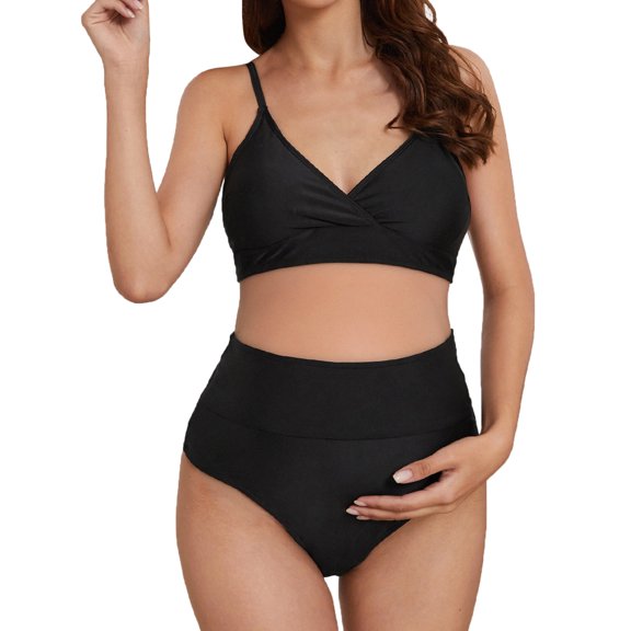 MuXiKeJi Clothes High Waist Maternity Swimsuit Two Piece Pregnancy Swimwear Bikini Bathing Suits for Women Maternity Swimsuits