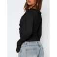 thumbnail image 6 of Women Ruffle Tie Front Cardigan Sweater Long Bell Sleeve Cropped Knit Sweater Top Black L, 6 of 7