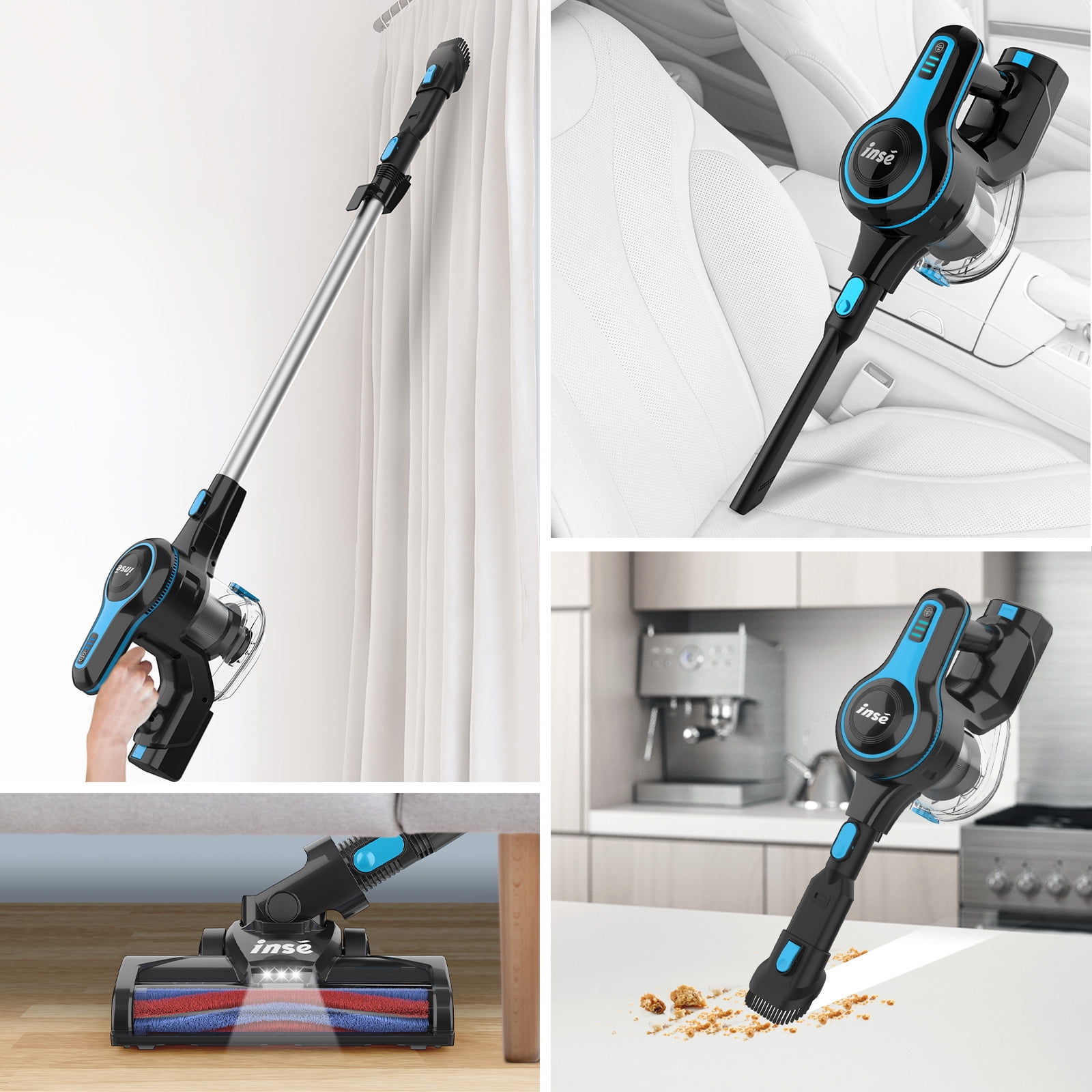 INSE Cordless Vacuum Cleaner, 6 in 1 Powerful Suction Lightweight Stick Vacuum with 2200mAh Rechargeable Battery, up to 45min Runtime, for Home Furniture Hard Floor Carpet Car Hair - 3