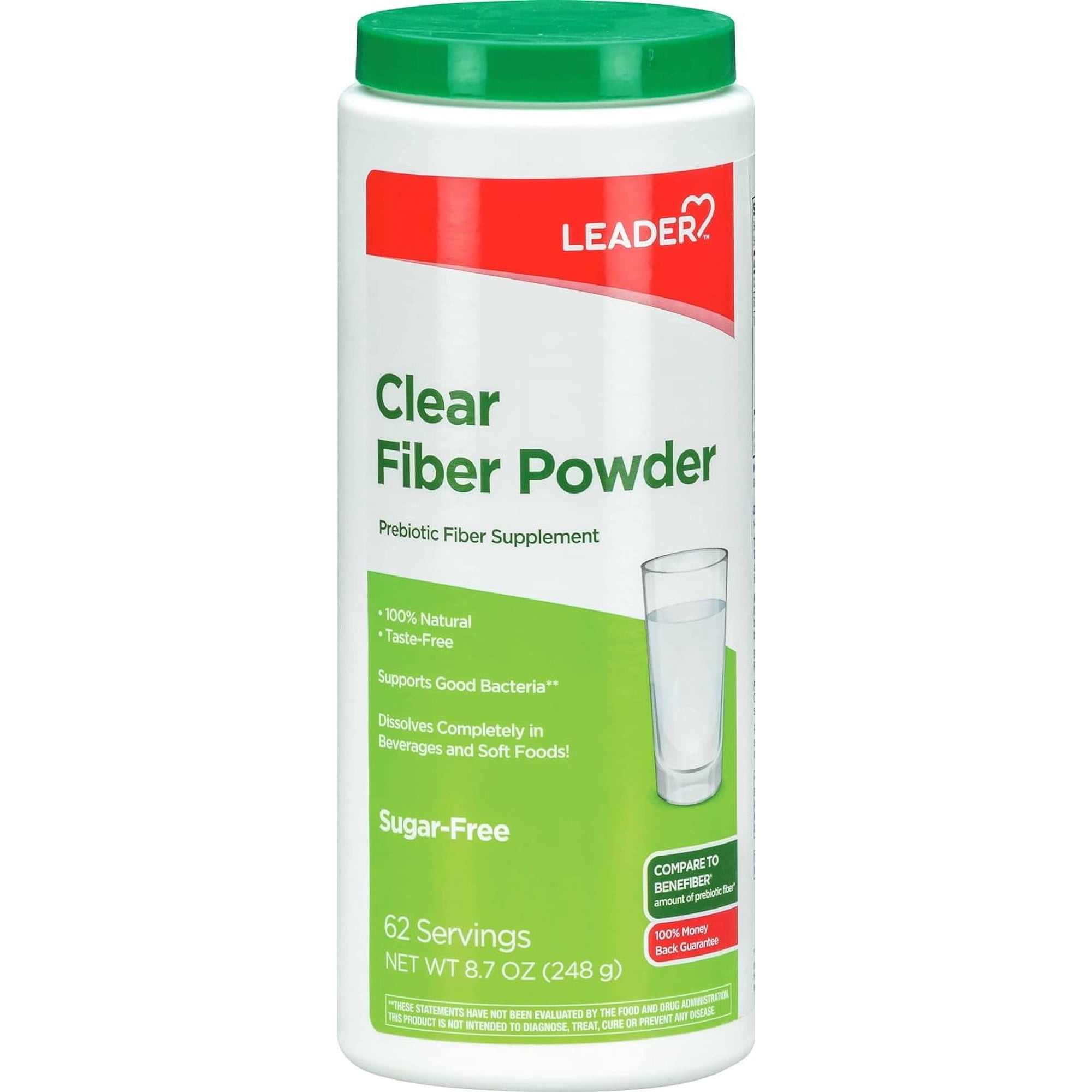 Leader Prebiotic Fiber Supplement Powder for Digestive Health, 100% Natural Daily Fiber Powder, Sugar-Free, Taste-Free, Gluten Free, Non-GMO, Unflavored, 62 Servings (8.7 OZ) (Pack of 1)