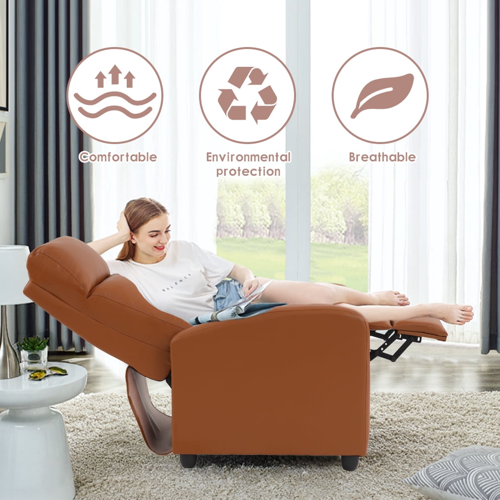 NiamVelo Recliner Chair for Adults, PU Leather Recliner Sofa with Lumbar Support, Adjustable Modern Reclining Chair with Padded Seat Backrest for Home, Living Room, Theater （Tan）
