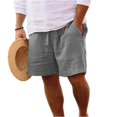 thumbnail image 2 of Linen Bermuda Shorts Men Casual Elastic Waist Drawstring Summer Beach Shorts with Pockets Light Gray L, 2 of 4