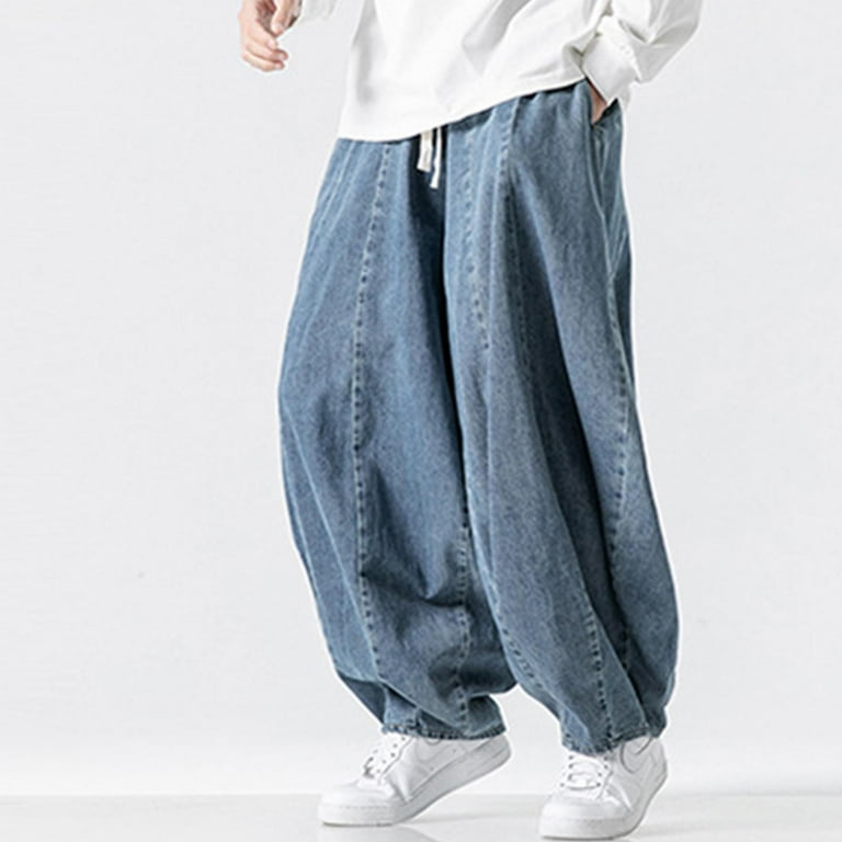 MELDVDIB Mens Jeans Pants Drawstring Elastic Waisted Oversized