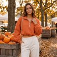 thumbnail image 4 of Womens Cropped Sweatshirt, Quarter Zip Pullover with Stand Collar, Drawstring Hem, Oversized Long Sleeve Tops for Fall Winter XL, 4 of 5