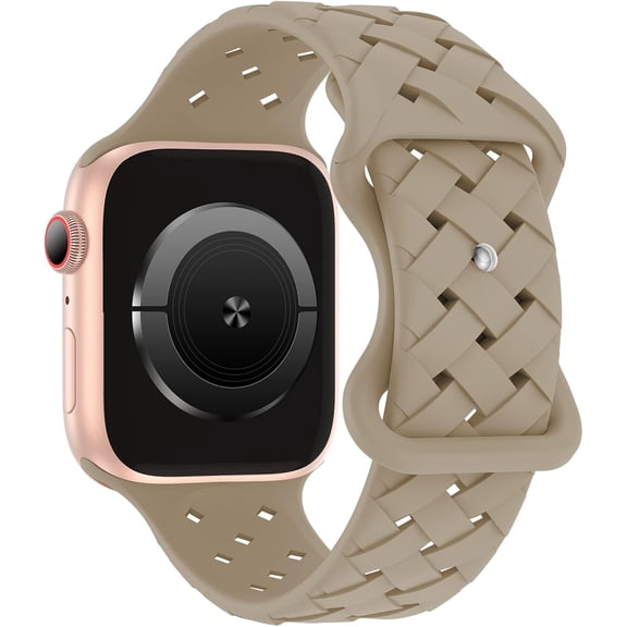 KOMI Silicone Braided Weave Bands Compatible with Apple Watch 38mm 40mm 41mm 42mm 44mm 45mm 49mm, Replacement Sport Breathable Strap for iWatch Series 9/8/7/6/5/4/3/2/1 Ultra/2 SE Women Men, Stone
