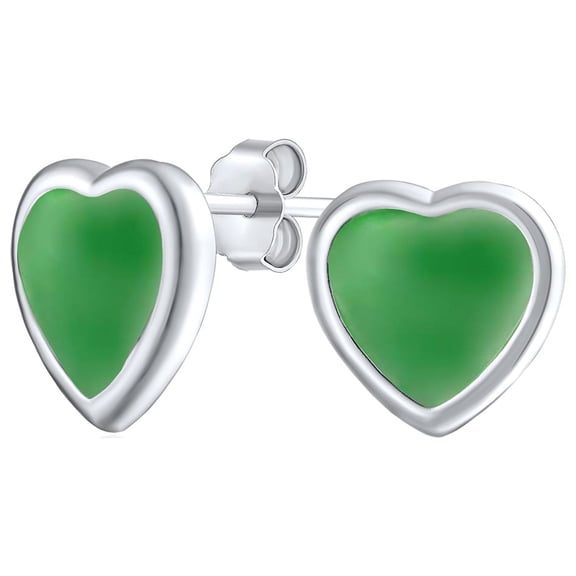 Bling Jewelry Womens Lovers Bezel Set Green Jade Heart Stud Earrings Sterling Silver Gift