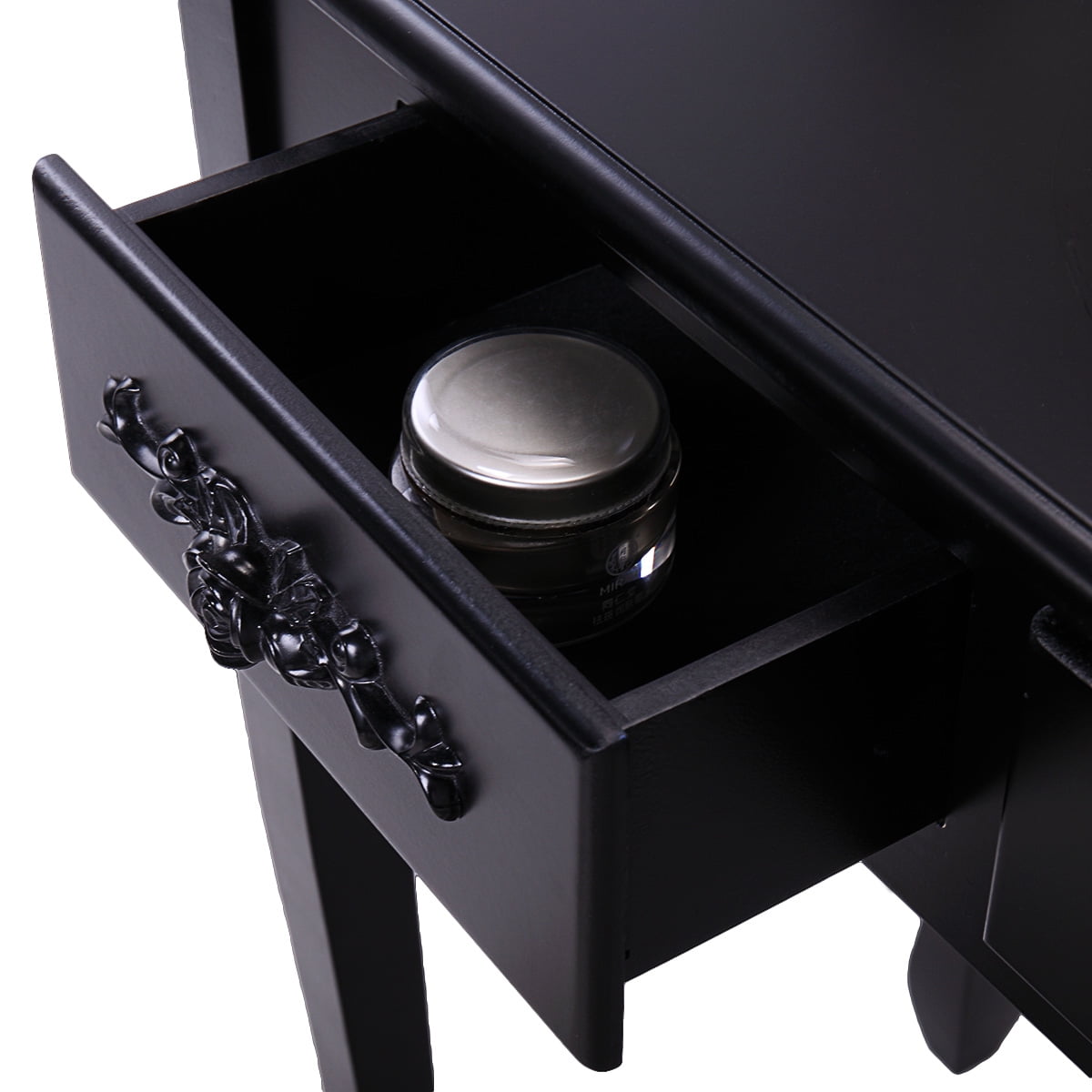Kepooman Mid Century Vanity Set, Makeup Vanity Desk with 4 Drawers / Oval Mirror / Cushioned Stool - Black Kepooman Mid Century Vanity Set, Makeup Vanity Desk with 4 Drawers / Oval Mirror / Cushioned Stool - Black