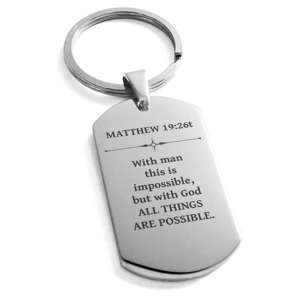 Tioneer Stainless Steel With God All Things Are Possible Matthew 19:26 Dog Tag Keychain Keyring