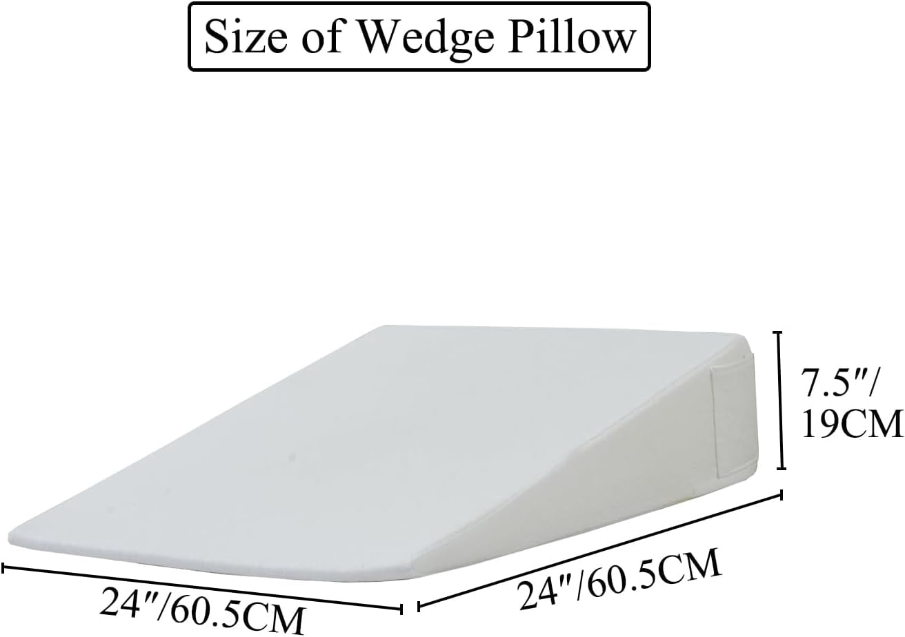 7.5 Inch Memory Foam Wedge Pillow for Sleeping Bed Incline Pillows for Sleeping for Adults Triangle Leg Elevation Pillow for After Surgery, Anti Snore, White