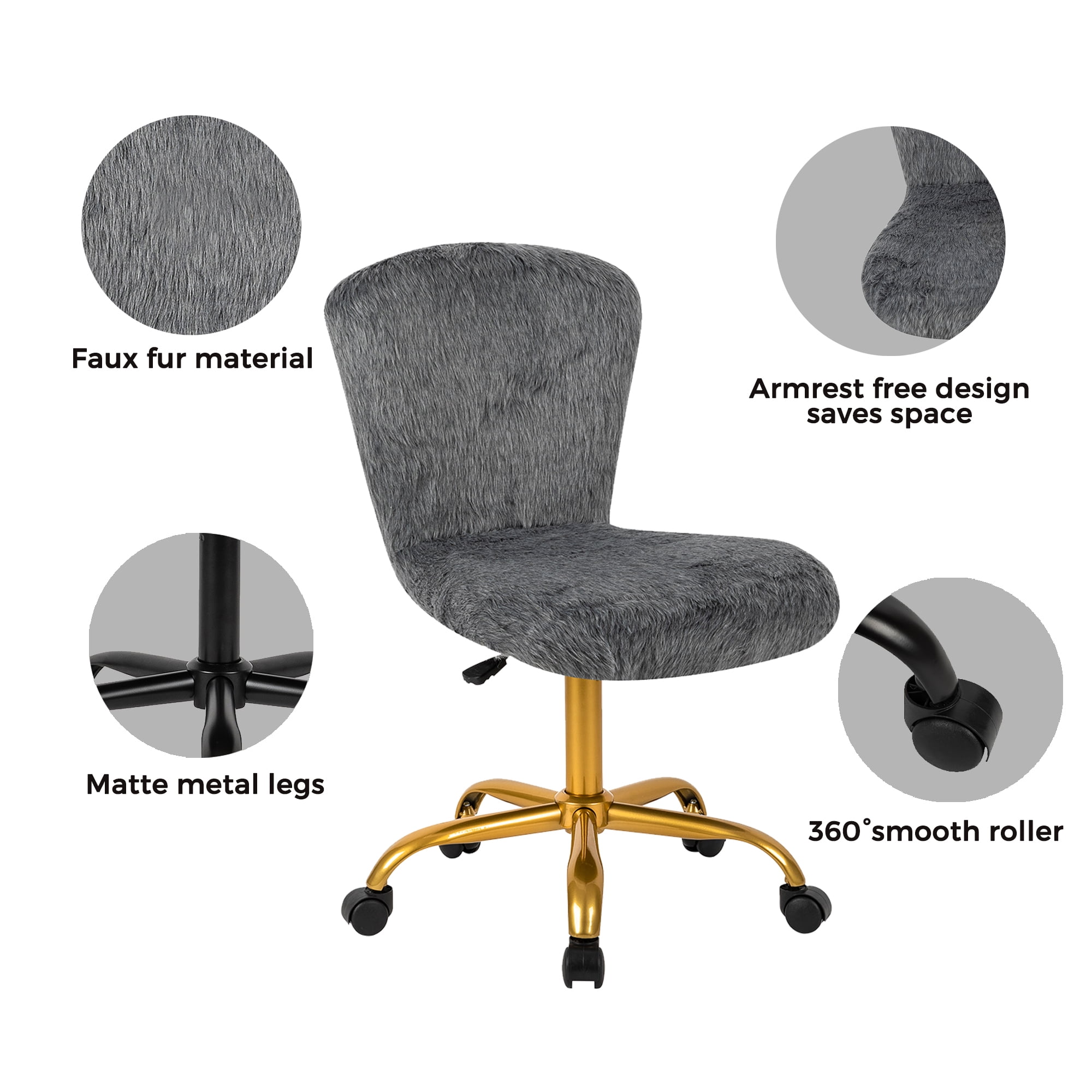 Gia design group faux fur adjustable swivel vanity chair sale