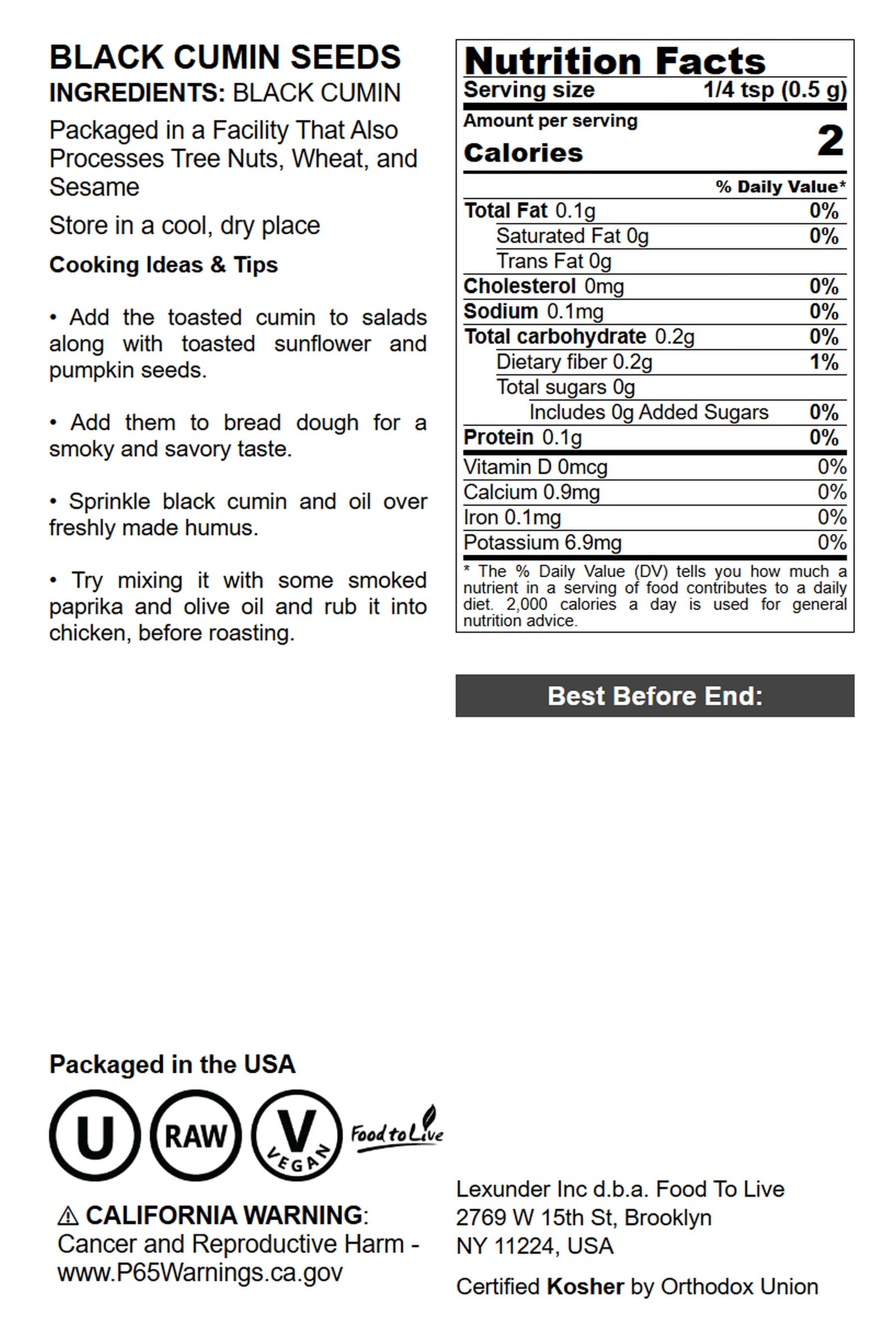 Black Cumin Seeds, 16 Pounds — Kosher, Raw, Vegan — by Food to Live
