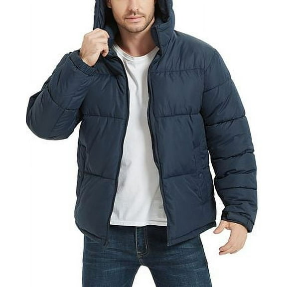 Hawke & Co. HAWK NAVY Men's Quilted Zip Front Hooded Puffer Jacket, US XL