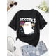 thumbnail image 1 of Women's Cotton T-Shirt with Ghost Reading Books Graphic, Casual Crew Neck Short Sleeve Tee, Knit Fabric with Slight Stretch, Regular Length Cartoon Print Top for all Seasons, 1 of 6