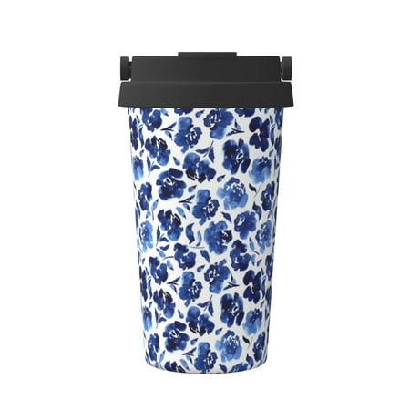

Logiee Blue Roses Print Stainless Steel Coffee Tumbler Travel Coffee Mug Insulated Coffee Mug with Lid Spill Proof Coffee Cup Portable Thermal Mug