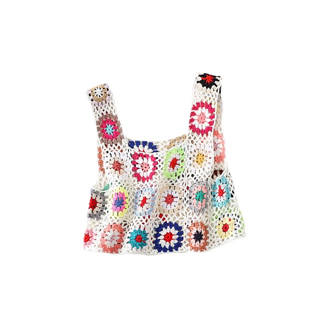 Txlixc Blusa de verano sin mangas para mujeres chaleco de punto hueco bordado a mano de ganchillo de colores Txlixc moda