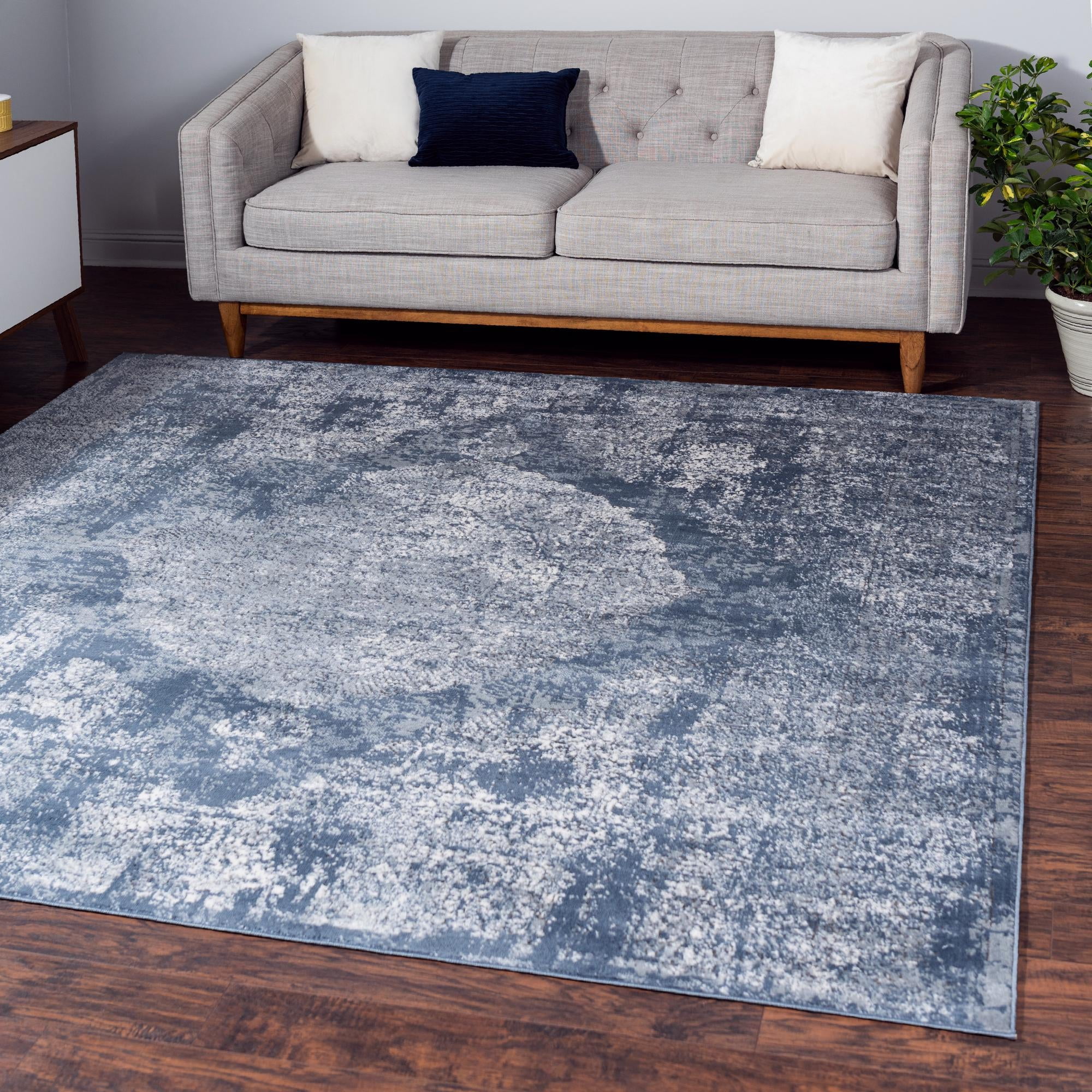 Rugs.com Oregon Collection Rug 6 Ft Square Blue Low-Pile Rug Perfect for Living Rooms Entryways Kitchens