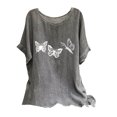 thumbnail image 3 of lcziwo Womens Summer Beach Tops Dressy Casual Cotton Linen Short Sleeve T Shirts Loose Fit Round Neck Blouses 2025 Fashion Butterfly Print Tees Saving Sales Gray XXL, 3 of 8