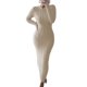 thumbnail image 1 of VISgogo Vestido de Punto de Manga Larga para Mujer, Patrón de Ganchillo Color sólido Acanalado Cuello Redondo Casual Fiesta de Club Largo de una Pieza VISgogo  moda, 1 of 5