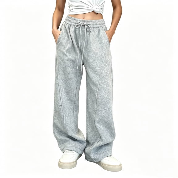 QIbmong Teen Girls Sweatpants Elastic Waist Wide Leg Pants Casual Drawstring Loose Athletic Trousers for Kids(14-15Years,Gray)