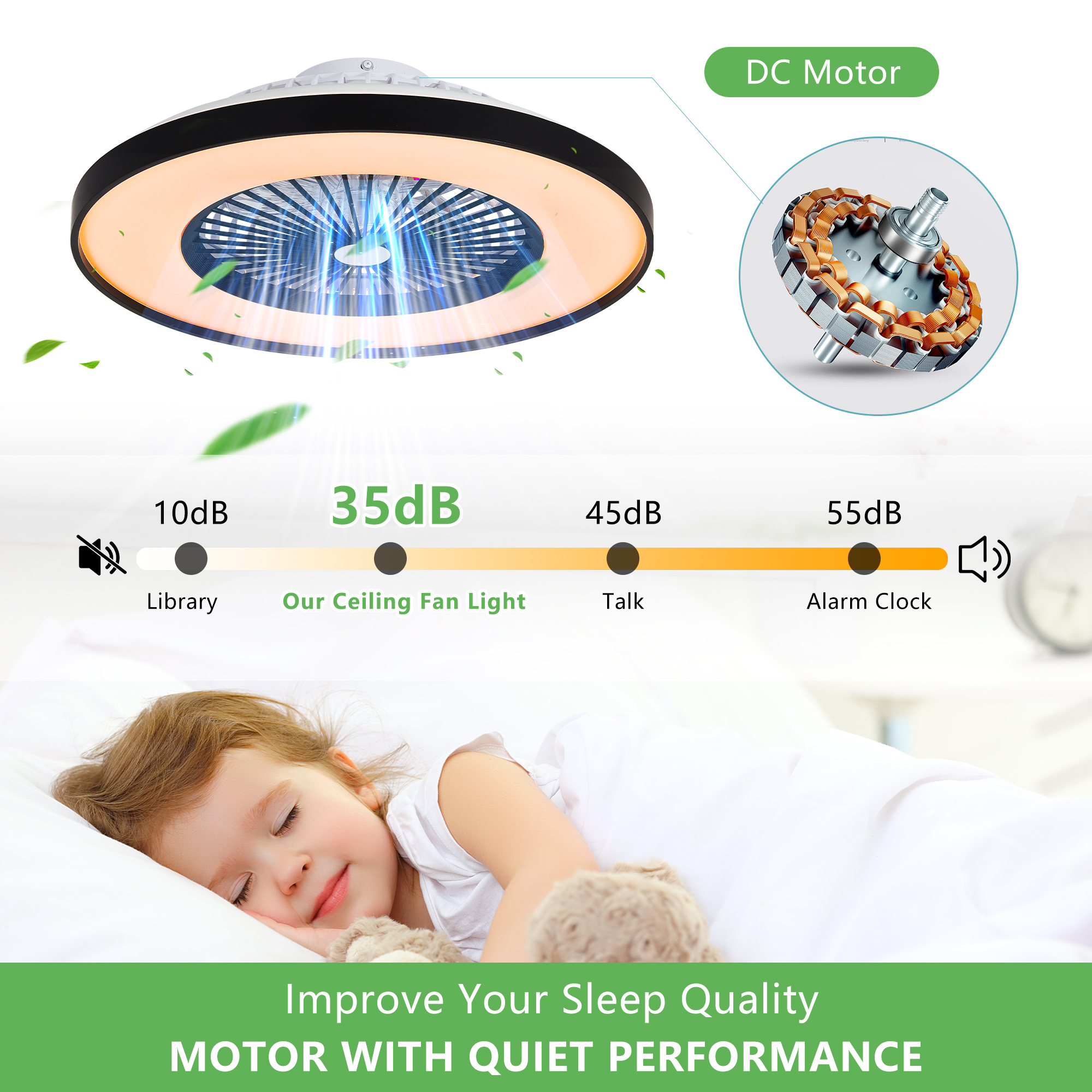 Leumius 23" Black Ceiling Fan Light with LED RGB, Dimmable & Color-Changing, APP & Remote Control, Modern Smart Ceiling Fan for Living Room Bedroom and Dining Room