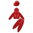 thumbnail image 7 of iiniim Girls Boys Sequin Jazz Hip Hop Dance Performance Hooded Jacket Top with Pants and Hat Outfits Red 7-8, 7 of 7