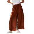 thumbnail image 3 of Tqcoqu Women's High Waisted Wide Leg Cropped Lace Hem Pants, Drawstring Casual Lightweight Trousers with Pockets, 3 of 9