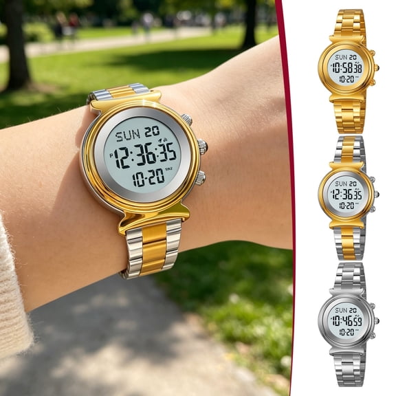 KOYPTL Women's Digital Watch Stainless Steel Watch for Women Waterproof Dual Time Date Watch Women's Business Watch