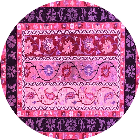 Ahgly Company Indoor Round Abstract Pink Contemporary Area Rugs, 5' Round