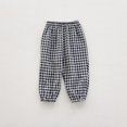 thumbnail image 4 of Annhoo Toddler Boys Girls Cotton Linen Pants Lightweight Plaid Printed Lantern Pants Casual Elastic Waist Trousers, 4 of 5