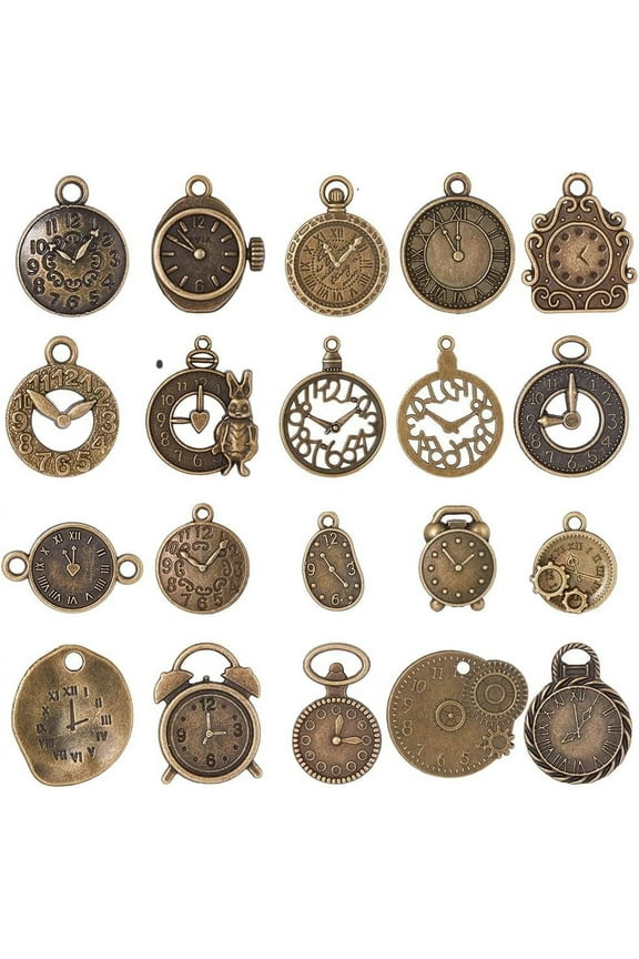 2Set 40Pcs Clock Face Charms Steampunk Charms Bulk Antiqued Bronze Retro Watch Gear Cog Wheel Steam Punk Round Clocks Charm