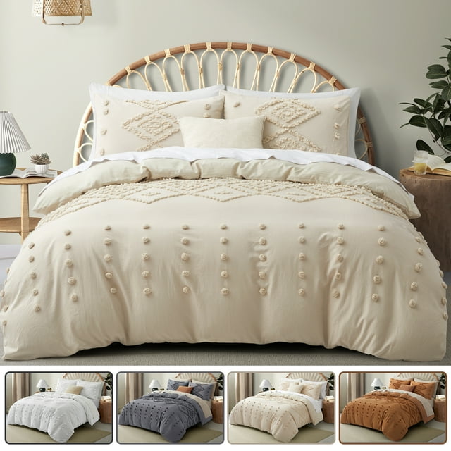 Duvet Cover Twin Size, 2 Pieces Boho Tufted Bedding Set for All Seasons