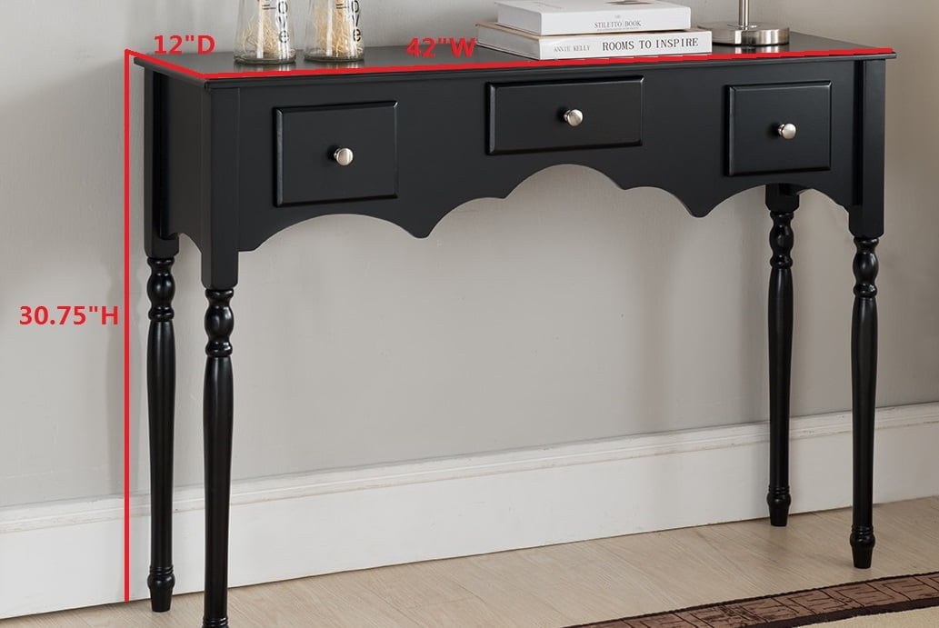Pilaster Designs Lucas Black Wood Transitional Occasional Entryway Pilaster Designs Lucas Black Wood Transitional Occasional Entryway Console Sofa Table With 3 Storage Drawers Com