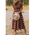 thumbnail image 3 of ZhiHiMeRi Red Plaid Midi Dress for Women – Smocked High Waist Fall Style XL, 3 of 9