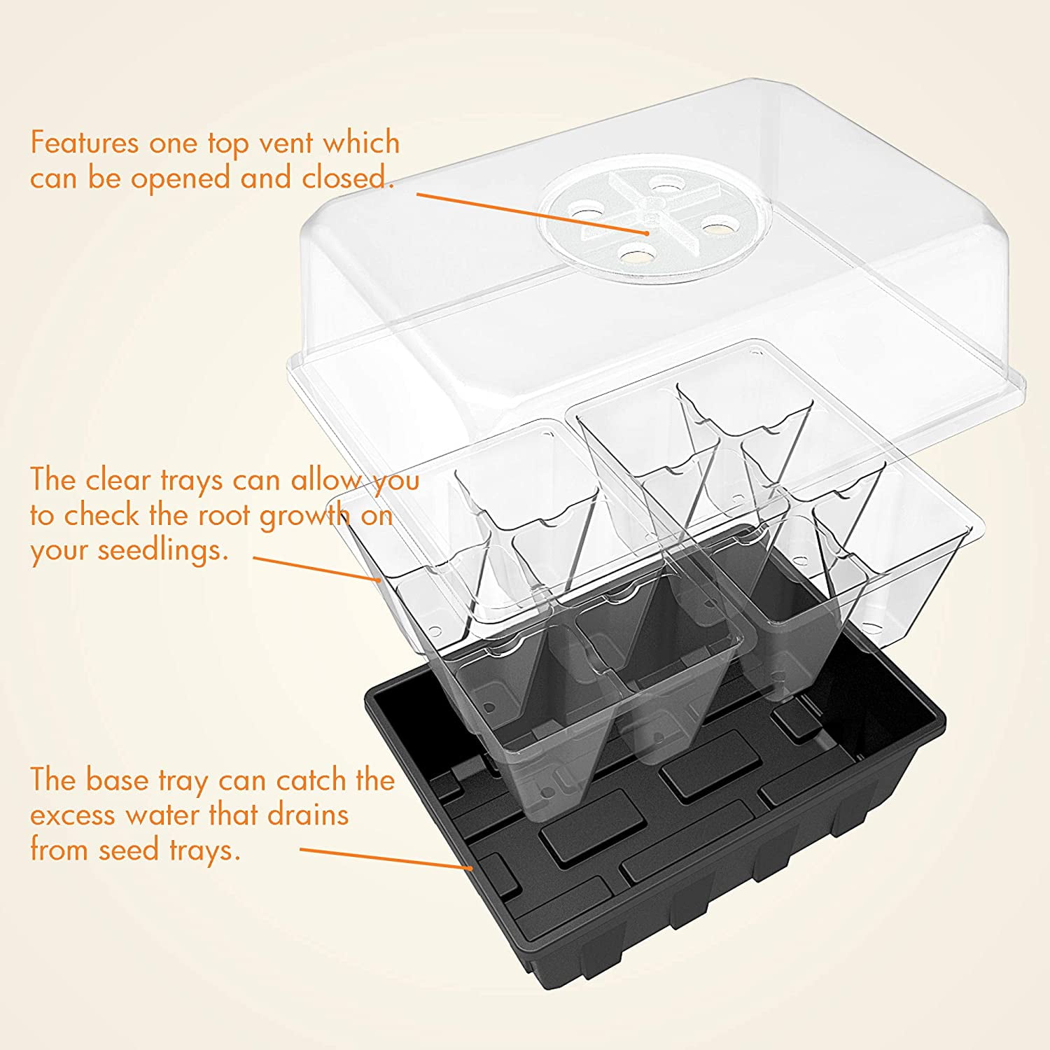 10 Pack Seed Starting Tray, Plant Germination Trays, Seed Starter Kit with Adjustable Humidity Vented Dome, Plant Growing Kit 6.6" x 4.5", Total 120-Cell, Clear
