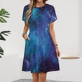 thumbnail image 2 of Purple Galaxy Dress Fashion Beach Short Sleeve Dresses Female Party Printed Sundress, 2 of 7